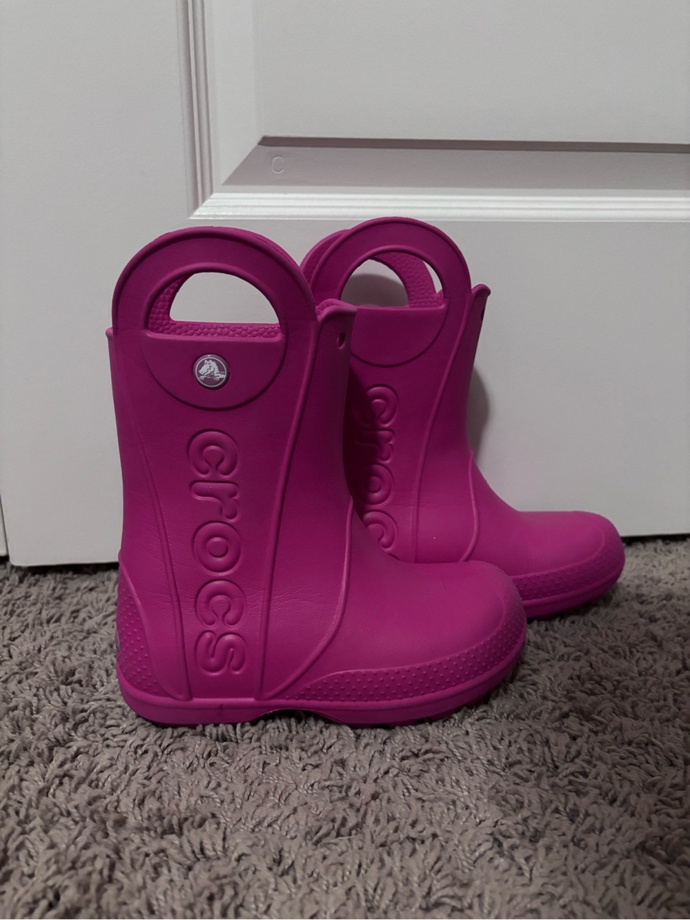 CROCS Kids' Magenta Tall Rain Boots with Handles